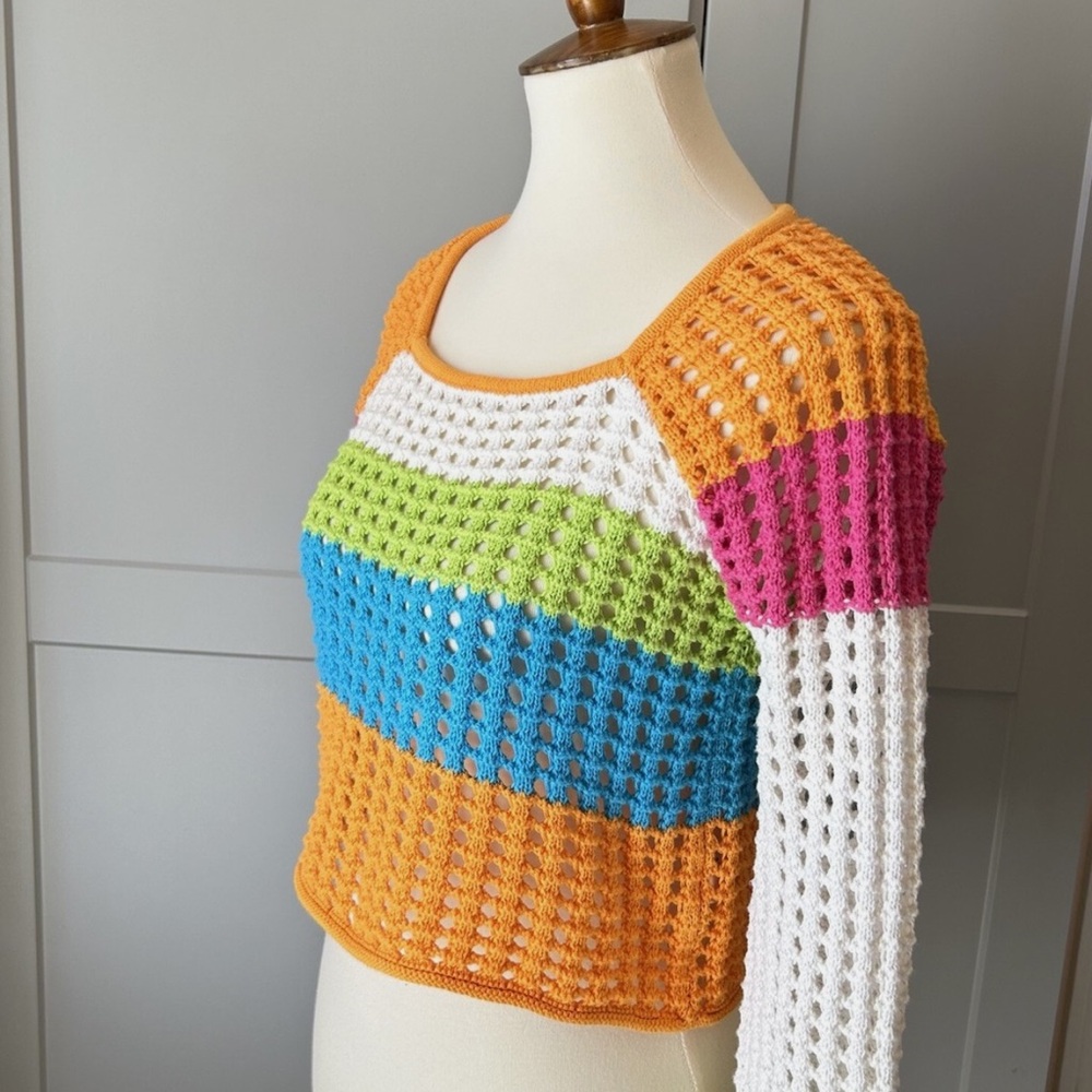 Crochet Knit Colorfull Sweater Womens XXS Wild Fable Bathing Suite Coverup Beach - Picture 4 of 8